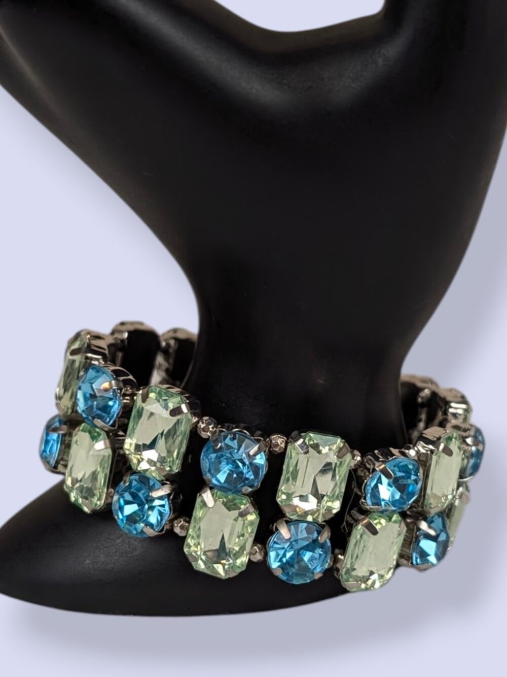Blue & Green Glass Rhinestone Stretch Bracelet